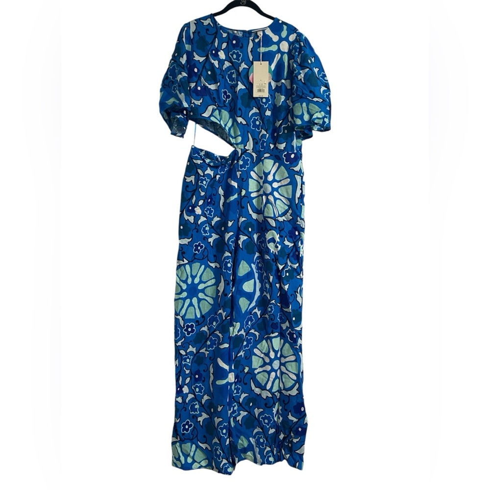 Women's Large Zinnia Floral Print Bell Sleeve Cut Out Jumpsuit - RHODE Large - Picture 2 of 5